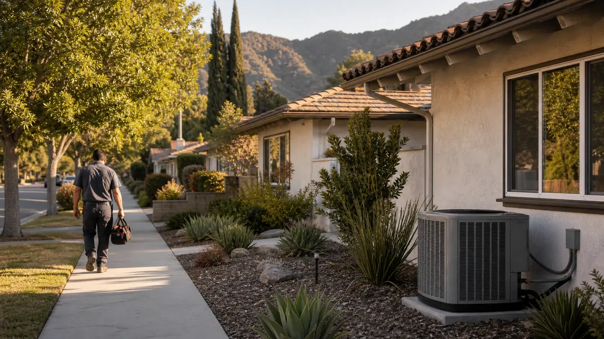 Mitsubishi condenser at a sloped Highland Oaks home in the Arcadia foothills