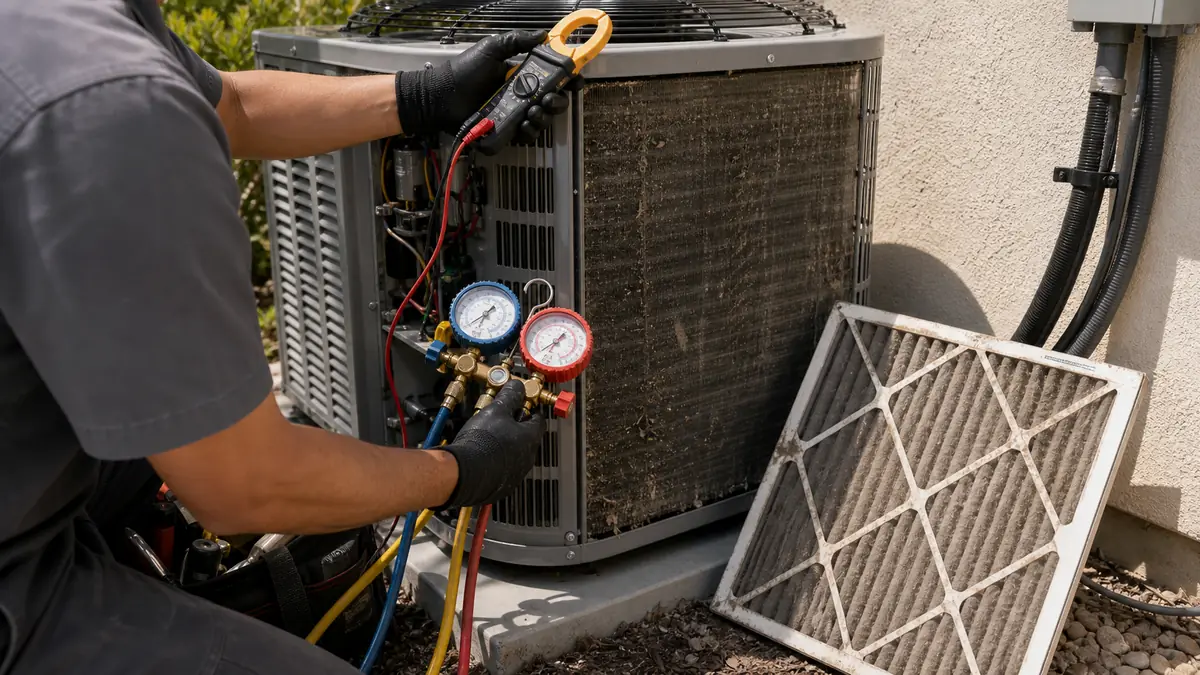 Technician measuring refrigerant and airflow to diagnose high bills in Arcadia