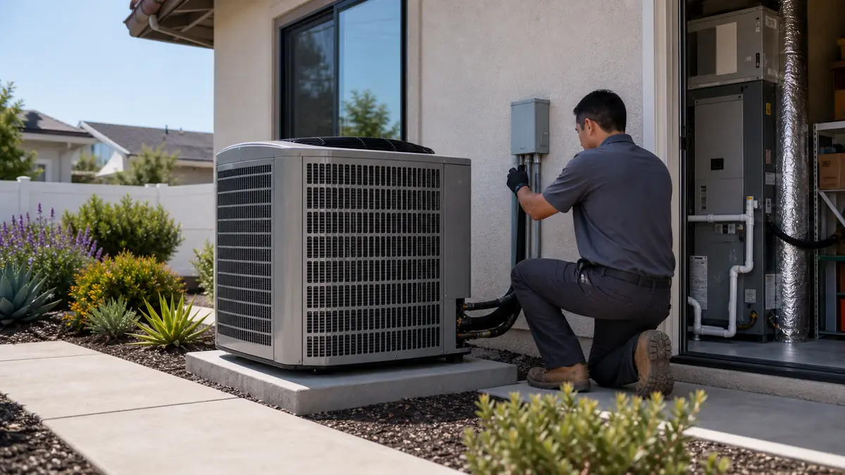 Mitsubishi mini-split AC installed on an Arcadia home exterior wall